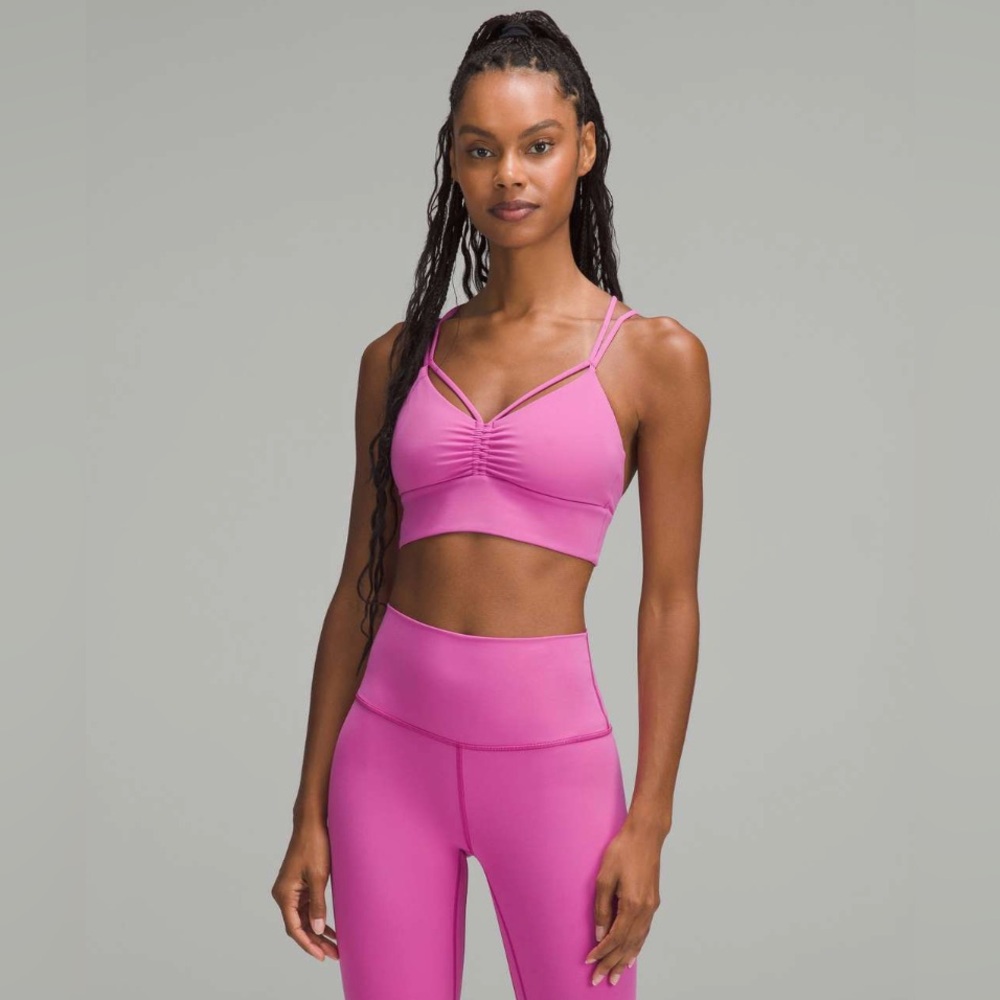 NWT Lululemon Nulu Strappy V-Neck Yoga Bra *Light Support, A/B Cup Pow Pink Tone
